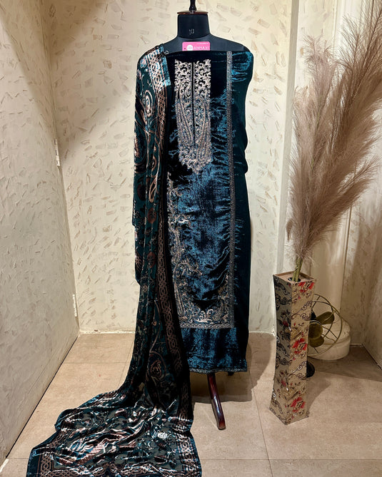Pakistani velvet suit set with braso stoles