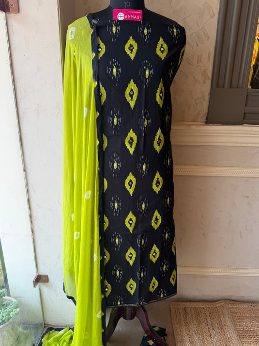 Black parrot Patola print Cambric cotton suit set