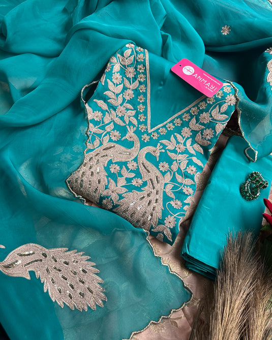 Satin Organza seaquins peacock suit sets