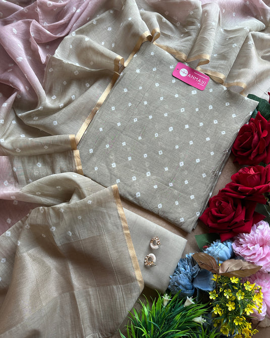 Pastel bandhani pure mul suit set with ombré dupatta