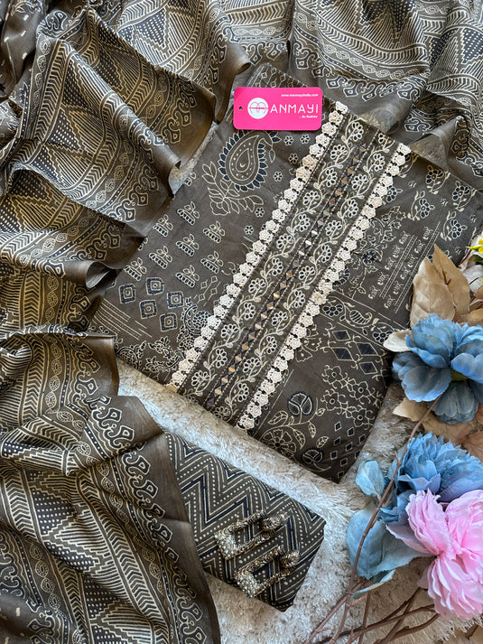 Ajrakh print pure printed cottons with mirror neck