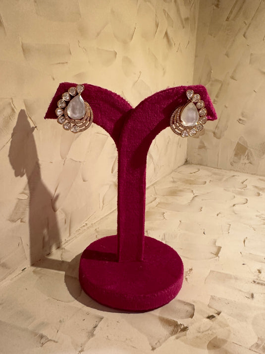 Coloured stone kundan phool earrings