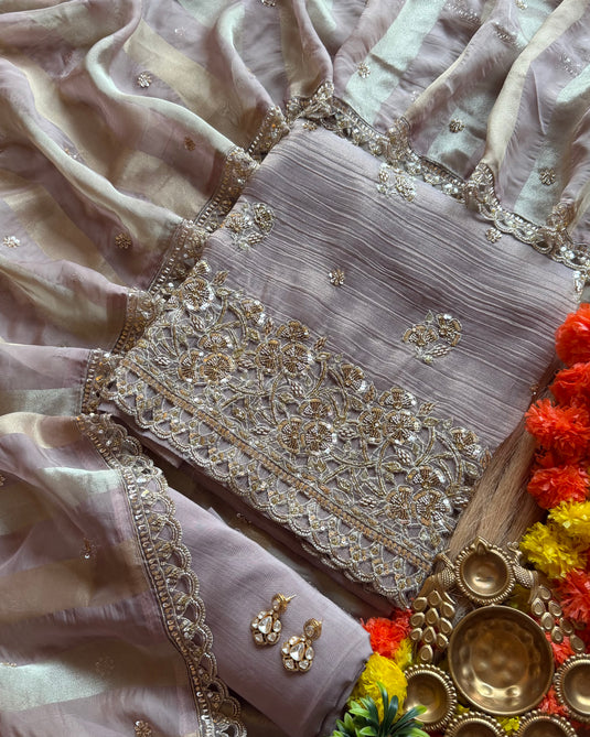 Crushed shimmer jaal cutwork embroidered suit set