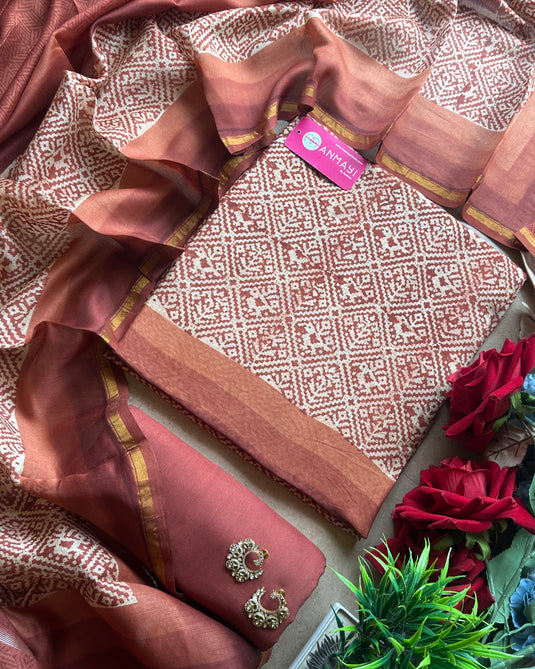 Patola print pure Maheshwari suit set