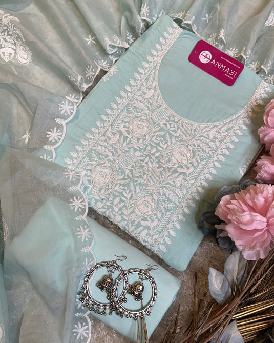 Cotton Chikankari pearl neck pastel shade suit set