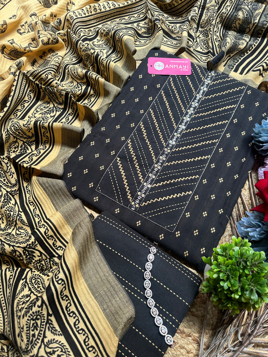 Handloom cotton weaving elephant dupatta suit sets