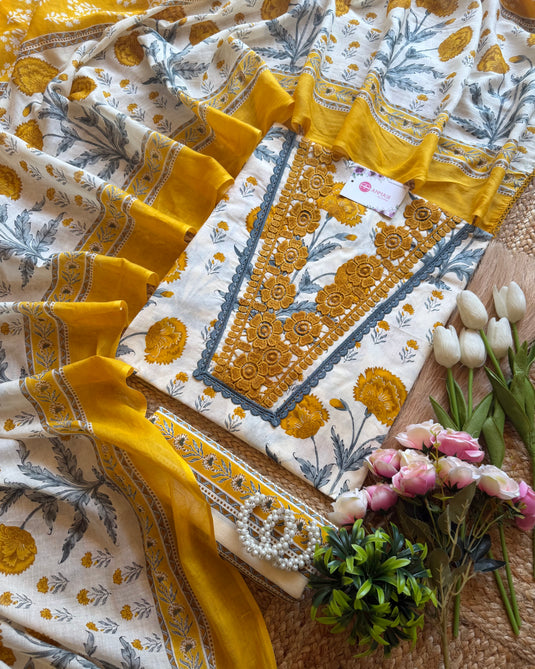 Gulnaar Soft Cambric cotton Pakistani suit set with laces