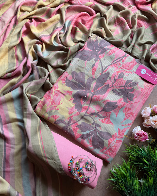 Digital pure pashmina pastel suit set