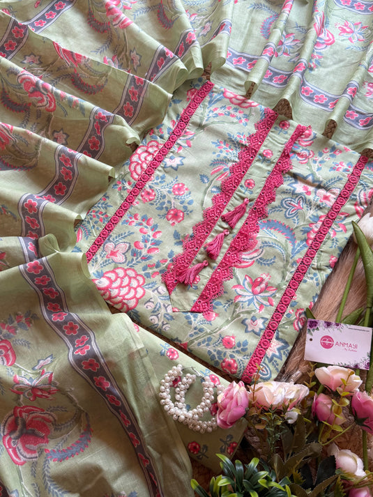 Combination lace Cambric cotton suit set