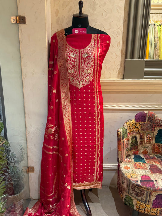Classic tomato red pure silk suit set
