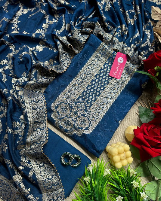 Maharani neck dolla silk self print suit sets