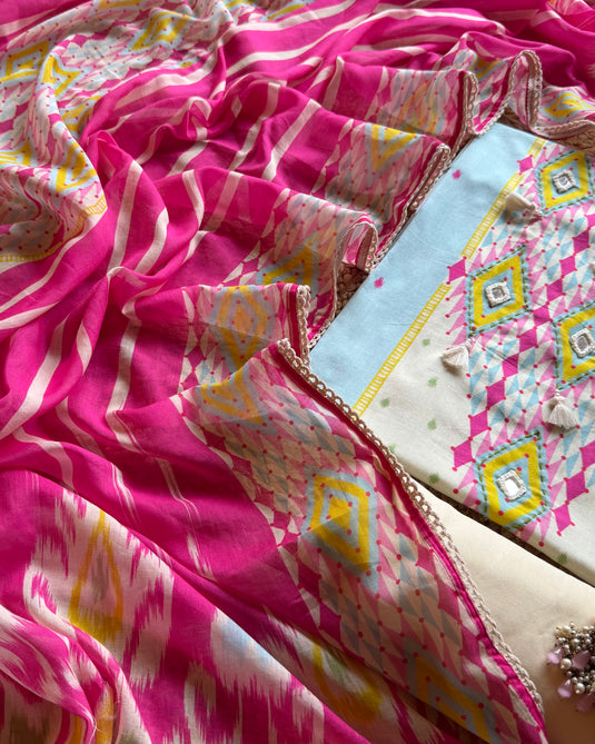 Patola print shiny Mul cotton suit set
