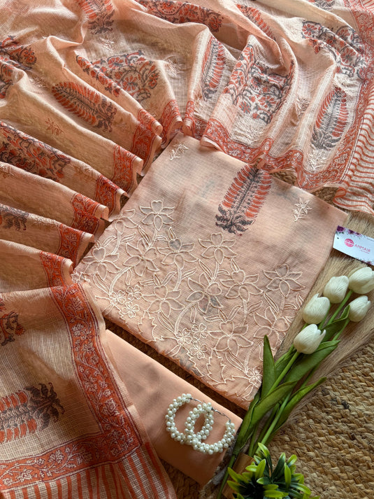 Cutwork Kota Doria block print suit set