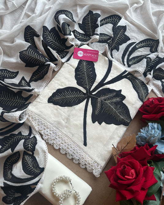Patched leafy cotton suit set