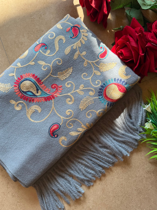 Aari work soft wool Kashmiri stole