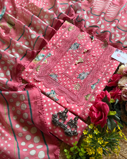 Digital flowers polka dots mul cotton Pakistani suit set