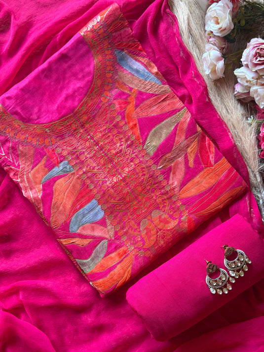 Dolla Silk coloured leaf suit set with chiffon dupatta