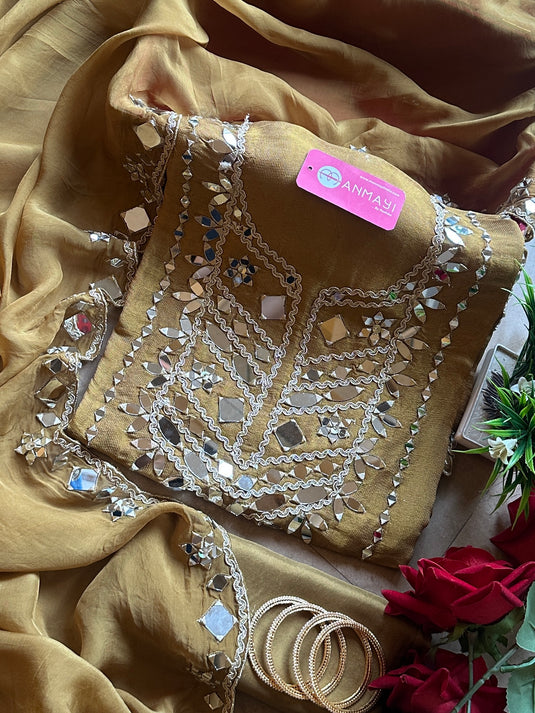 Mirror Dori work Burberry suit set with georgette dupatta