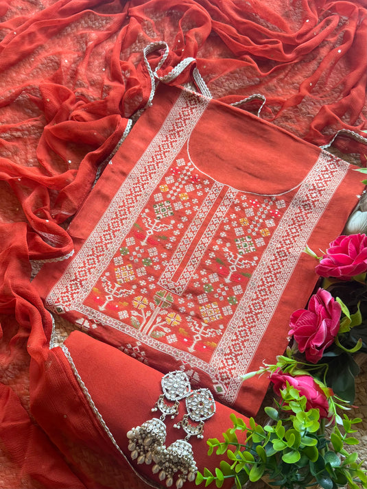 Panel jacquard work Dolla silk suit set