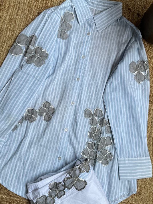 Applique organza patches cotton stripes coord set