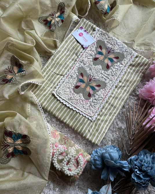Butterfly motif printed cambric cotton suit set