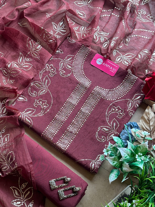 Mul Chanderi festive Kurta neck suit set