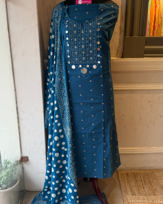 Soft handloom cotton mirror abstract suit set