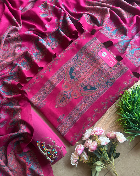 Pakistani soft spun pashmina suit set with numaish work