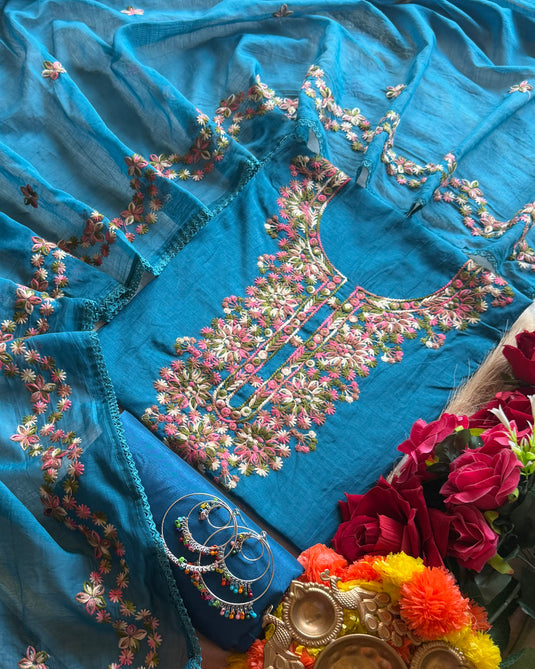 Knot flower Chanderi suit set
