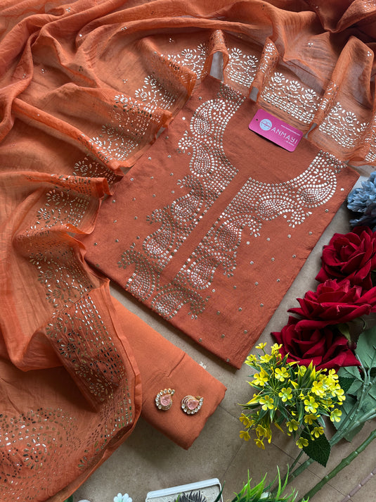 Ambi mukaish work mul Chanderi suit set