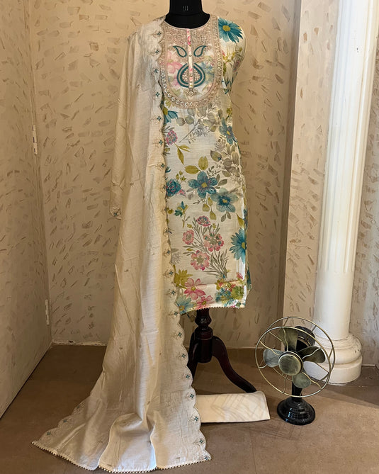 Modal floral print dori anarkali neck