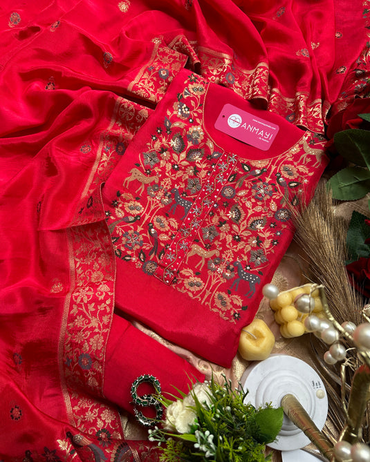 Vibrant and Pure dolla silk brocade work suit