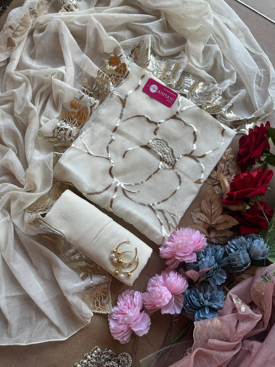 Leather work Mul Chanderi suit set