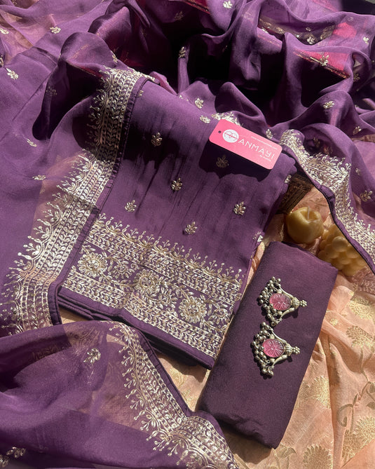 Zari work pure organza suit sets