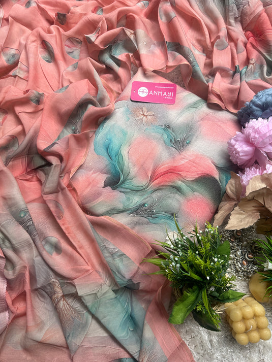 Waves digital 5 meters alpine wool suit with Muslin Dupatta