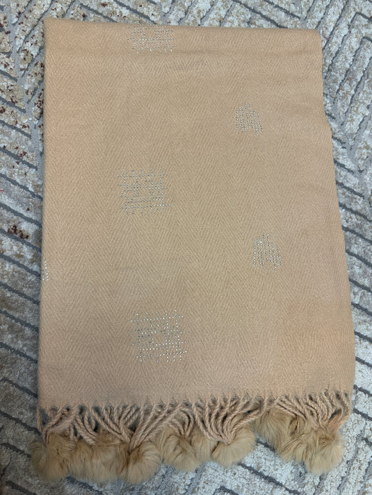 Abstract stone work soft wool stoles with Pom Pom