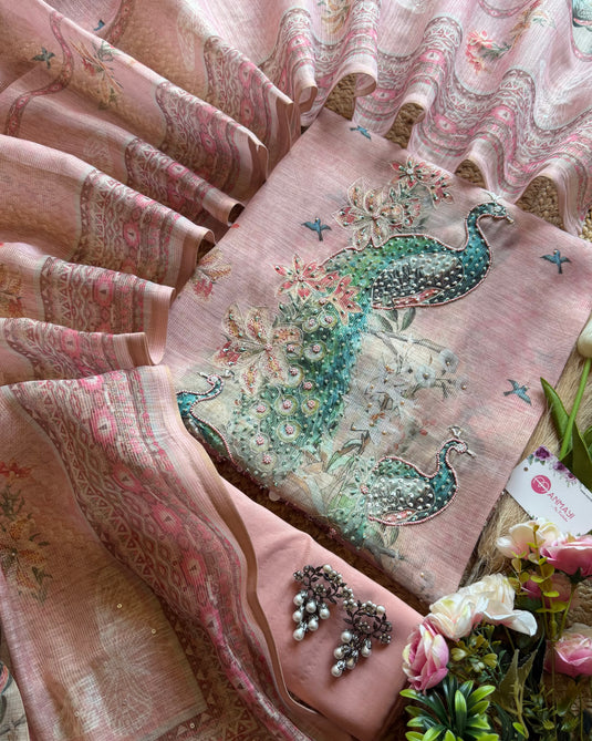 Shimmer Linens with highlighted digital peacocks