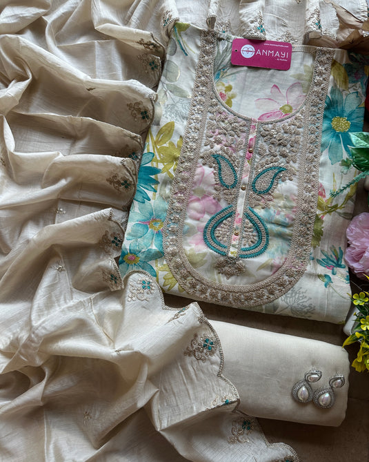 Modal floral print dori anarkali neck