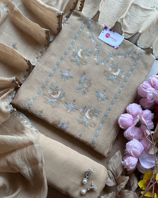 Panel bird garden embroidered pure mul suits