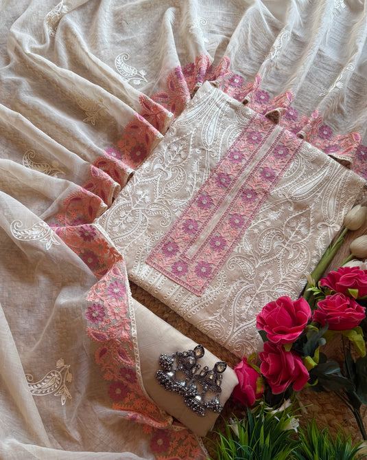 Kashmiri work Mul Chanderi suit set
