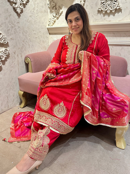 Ready to wear pure Upada silk Dori work suit set with farshi salwar and banarasi dupatta