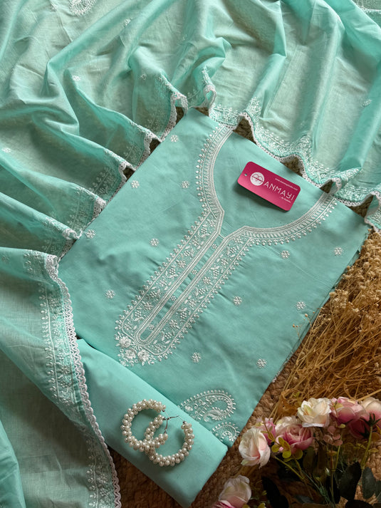 Pastel fine cotton Lucknawi work suit set