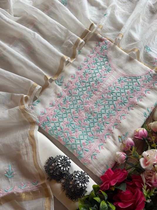 Ivory pure Mul chanderi suit with chikankari embroidery