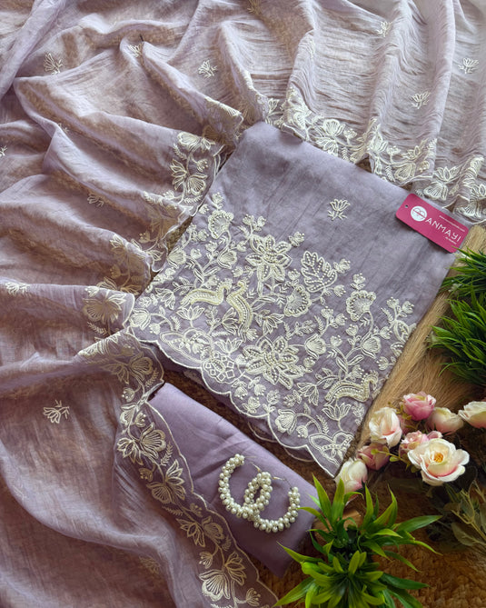 Tiny pearl detailed Mul Chanderi suit