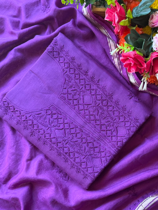 Bakhiya Chikankari pure mul suit set