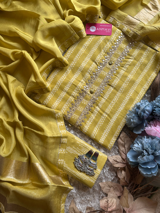 Printed pure cotton suit set with muslin dupatta