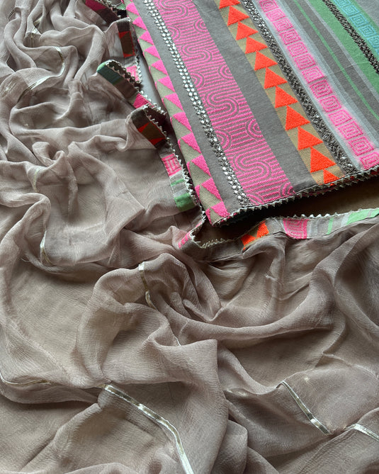 Neon weaves cotton suit set with pure chiffon gotta work dupatta