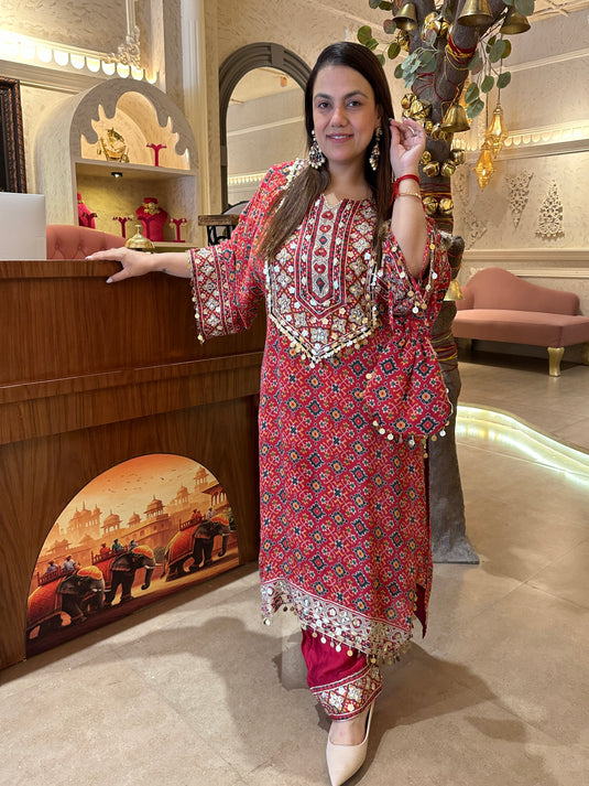 Coin work Patola print Upada silk choga set