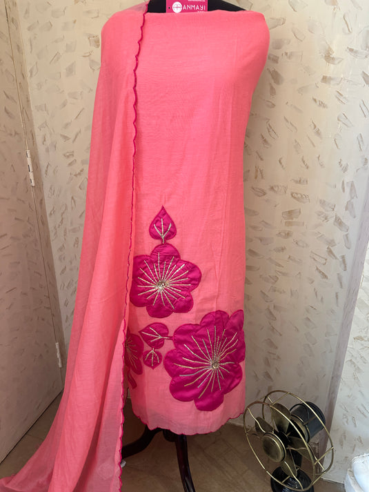 Mul Chanderi combination appliqué patch work with gotta suit set