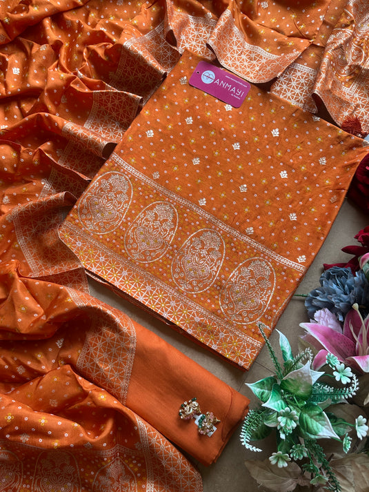Pure Dolla silk Banarasi Bandhani suit set
